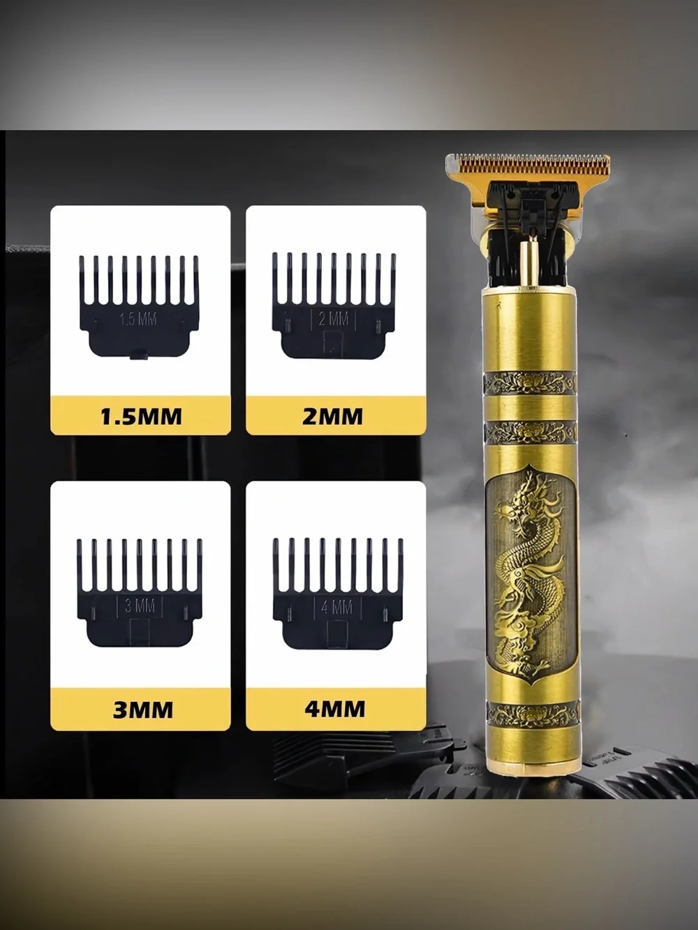 Vintage T9 Gold Dragon Men's Cordless Hair Trimmer with Styling Guards - Gold